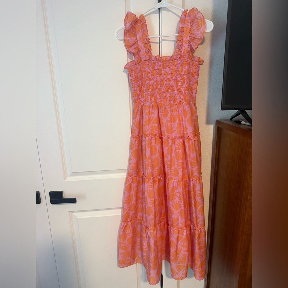 Pink and Orange Ruffled Maxi Dress